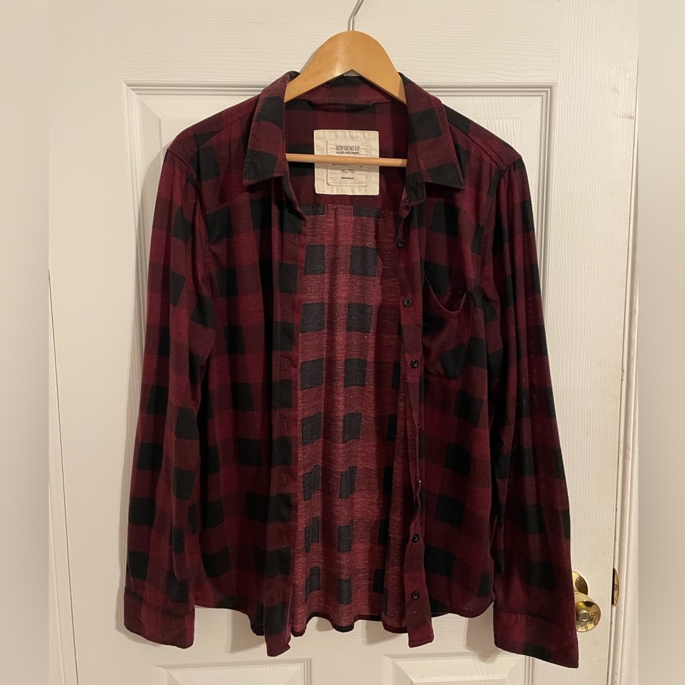 Bluenotes XL Red/Black Plaid Button Up